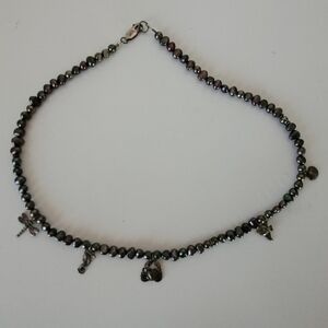 Silpada Black Freshwater Pearl Necklace with Sterling Silver Charms
